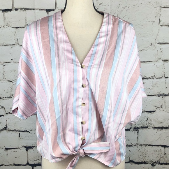 Style Envy Tops - NWT Style Envy • Button Down Tie Front Striped Top